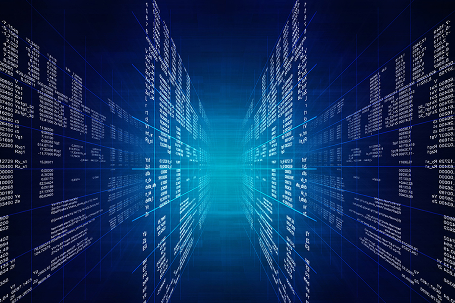 Binary blue computer code symbolizing distributed computing.